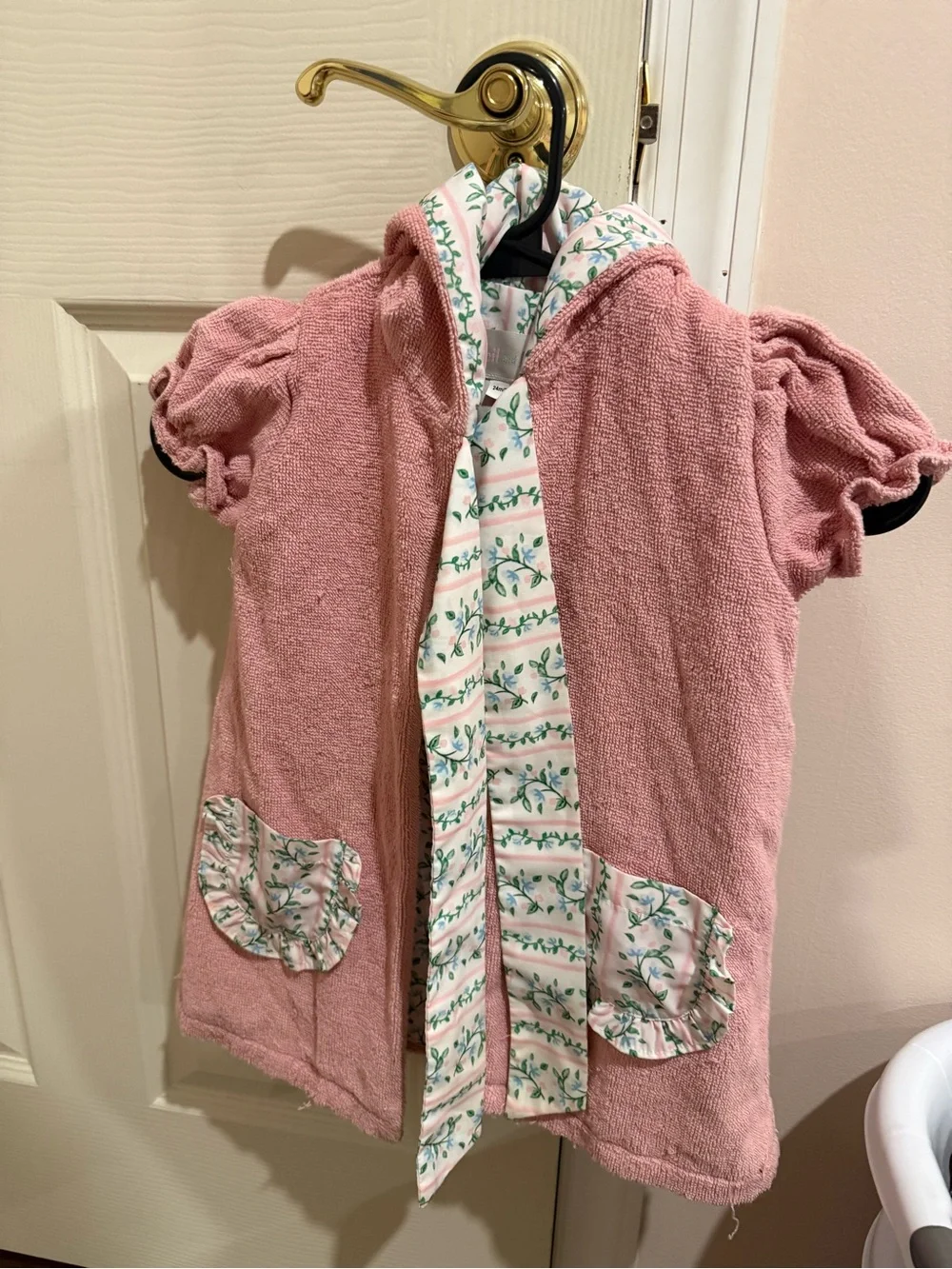 Girls Pink Hooded Swim Coverup with Floral Trim
